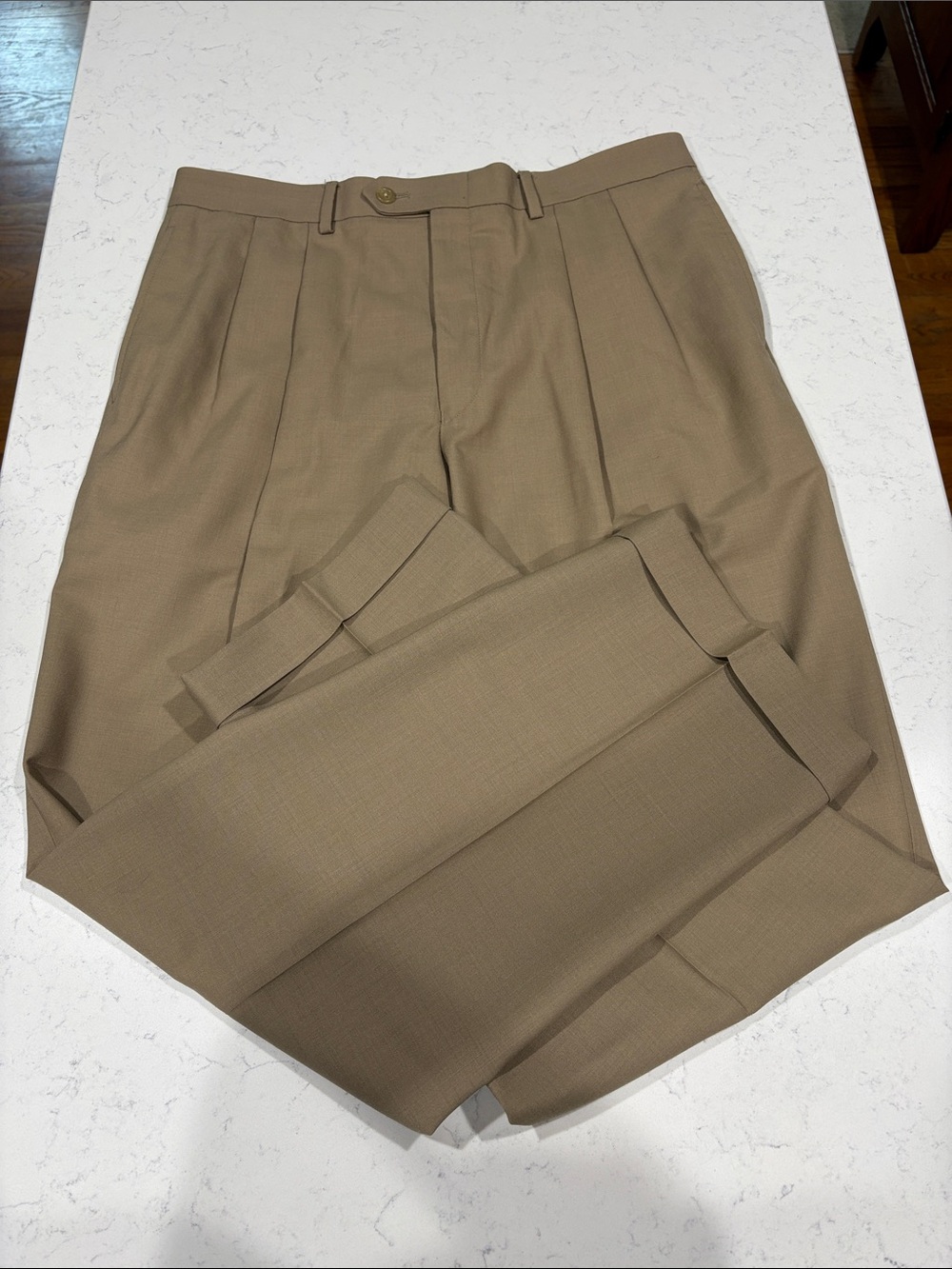 Lauren Ralph Lauren Tan Pleated Men's Wool Dress Pants